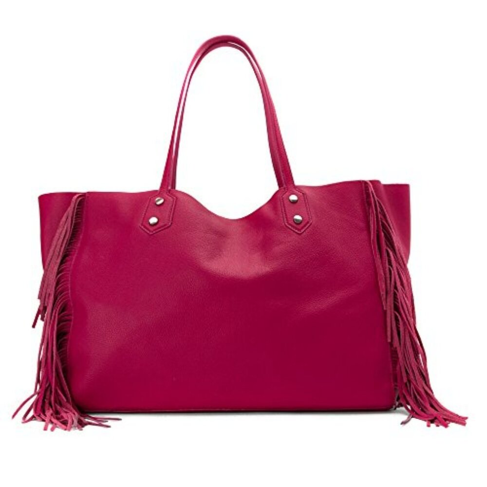 Sam Edelman Fuschia Payton Leather Fringe Tote- Softest Leather